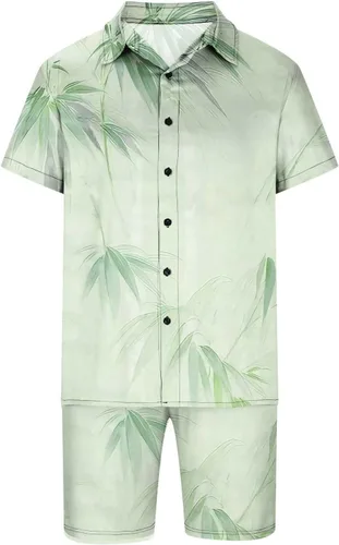 Vista 4 de SHENGXINY Conjunto de playa de verano para hombre, camisas hawaianas, pantalones cortos, trajes casuales de 2 piezas, conjuntos florales