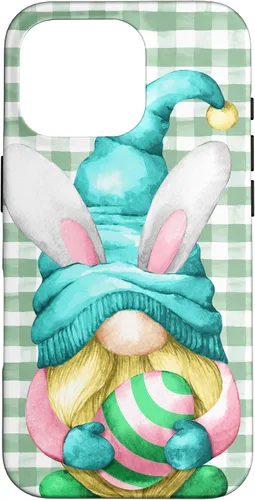 Vista 20 de iPhone 15 Pro Max Lindo gnomo de Pascua para caza de huevos en primavera Buffalo Plaid Case