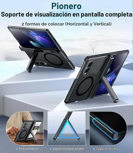 Vista 3 de Temdan Funda para Samsung Galaxy Z Fold 8, compatible con MagSafe, protector de pantalla HD integrado y función atril, protección de bisagra Negro