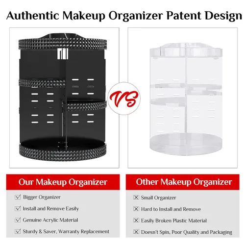 Vista 4 de Organizador de maquillaje negro con rotación de 360 grados, 7 niveles de gran capacidad, organizador de cosméticos acrílico, organizador
