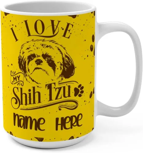 Vista 3 de I Love My Shih Tzu - Personaliza tu nombre en nuestras tazas de café de cerámica de 11 o 15 onzas, regalo personalizado perfecto para mamás, papás