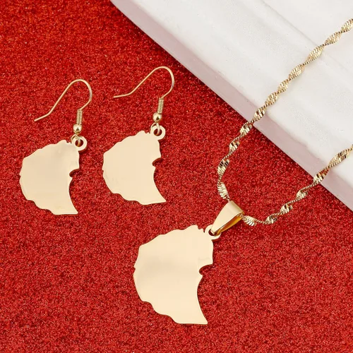 Vista 4 de BR Gold Jewelry Pendientes con colgante de mapa etíope para mujer, mapa de Etiopía