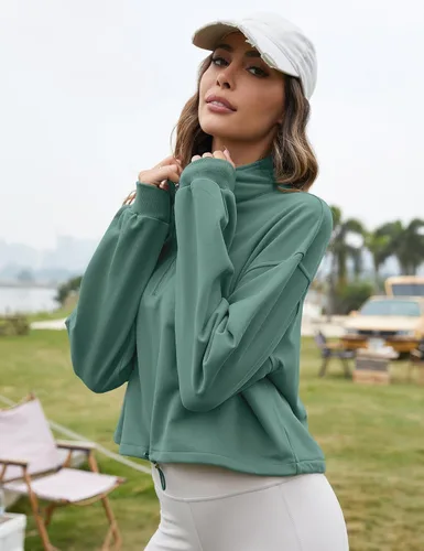 Vista 44 de Flygo Womens Half Zip Sweatshirts Stand Collar Activewear Running Workout Pullover Tops