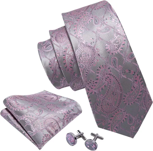 Vista 188 de Barry.Wang - Juego de corbata de seda para hombre, diseño de cachemira, pañuelo y gemelos de bolsillo