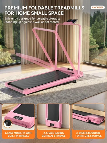 Vista 5 de ANCHEER Walking Pad with Incline - Foldable Treadmill with Handle Bar 01-rosa