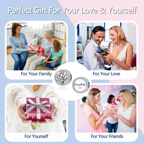 Vista 6 de LUXILLA Abalorio de plata de ley 925 para madre, hija, abuela, para familia, amor, madre, hija, abuela, para pulseras, collares, dijes, joyas