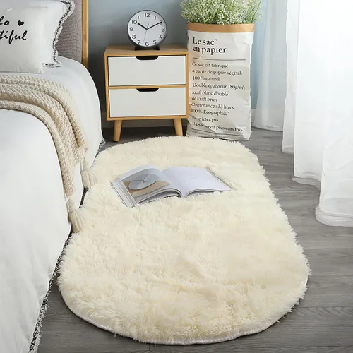 Vista 9 de ZZenSmot Alfombra ovalada y esponjosa, alfombra de noche de felpa suave, color liso, para dormitorio, sala de estar, color rosa, 63 x 24 pulgadas