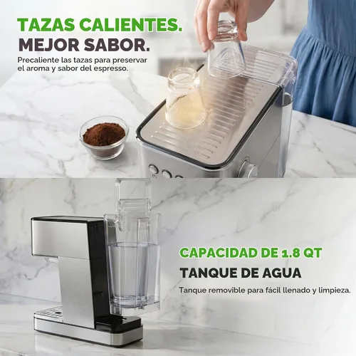 Vista 7 de NutriChef Máquina de café expreso de 20 barras con espumador de leche, tanque de agua extraíble de 1.8 cuartos de galón, cafetera para preparar café