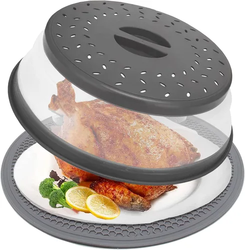 Vista 8 de Cubierta de salpicaduras de microondas de 10.5 pulgadas para alimentos con alfombrilla de 10 pulgadas, tapa protectora de salpicaduras de silicona