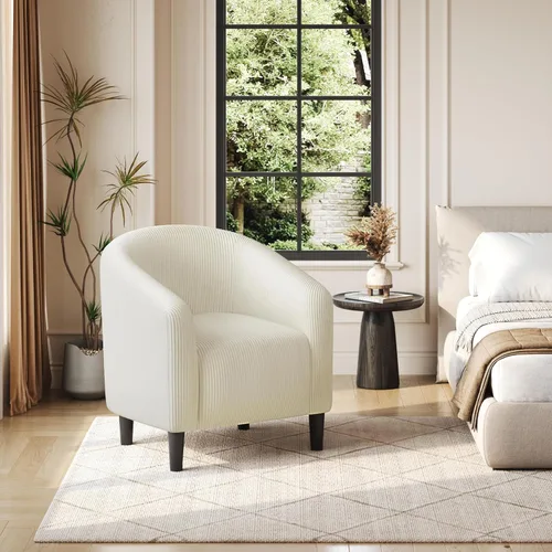 Vista 4 de Yaheetech Silla Accent tipo barril, silla de club de tela de pana, elegante sillón de sherpa peludo con acolchado suave y acogedor, adecuado