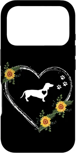 Vista 30 de Dachshund Heartbeat With Paw Prints On Black Case for iPhone 16