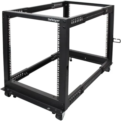 Vista 8 de StarTech Bastidor de servidor de marco abierto de 4 postes 8U móvil, bastidor de red de 19" con ruedas, pequeño bastidor rodante para equipos