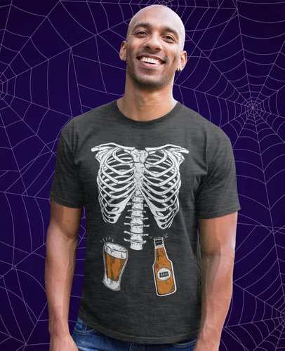 Vista 3 de Camisa de maternidad de Halloween con diseño de esqueleto para bebés y niñas, camisas a juego para parejas