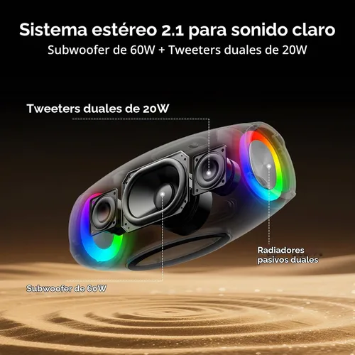 Vista 4 de Wild Boom - Altavoz Bluetooth portátil con luces RGB, color negro