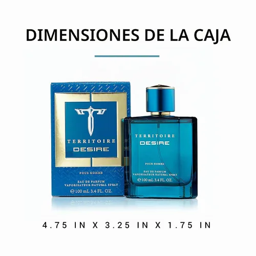 Vista 6 de Territoire Classic Desire Eau de Parfum, perfume fresco para hombre, 3.4 fl Aroma Fougère fresco menta, limón y manzana verde lavanda y tonka
