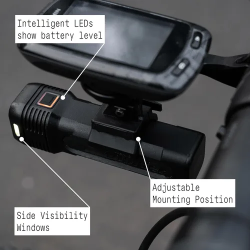 Vista 5 de Knog Blinder 1300 - Luz de bicicleta de 1300 lúmenes con diseño compacto CNC, 6 modos de luz, recargable USB-C, impermeable IP67, indicador