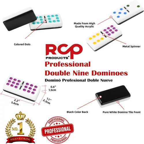 Vista 4 de Juego de Dominó para Adultos – Juego Profesional de Dominó Doble 9 de 55 Fichas, Giratorio de Metal, Juego de Mesa Clásico y de Viaje con Estuche