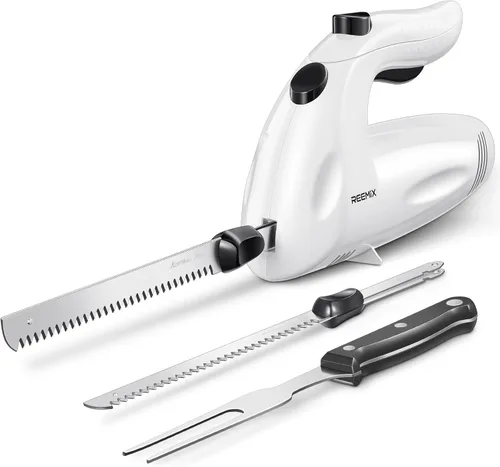 Vista 7 de Reemix Cuchillo eléctrico, Z3042 Juego de cuchillos eléctricos para trinchar carnes, aves, pan, espuma para manualidades y más, 2 cuchillas