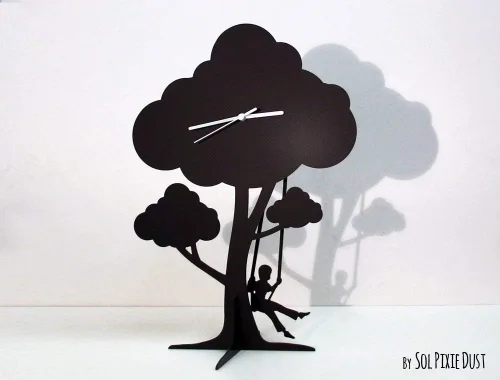 Vista 2 de The Giving Tree - Boy Swinging - Silhouette Pendulum Table Clock