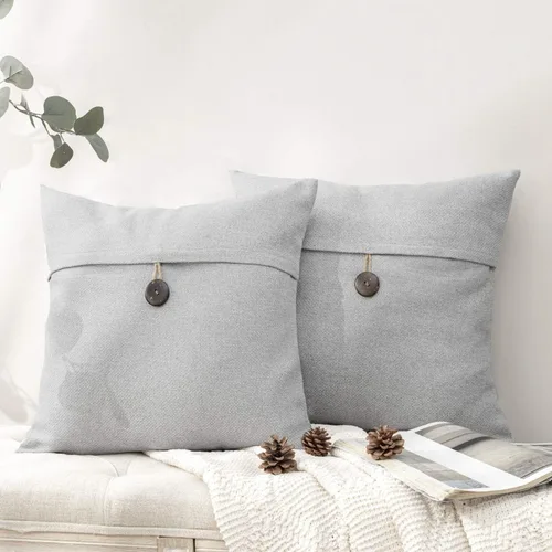 Vista 15 de Phantoscope - Juego de 2 fundas de almohada decorativas estilo campestre, de botón de coco premium y lino vintage, color blanco hueso, para sofá