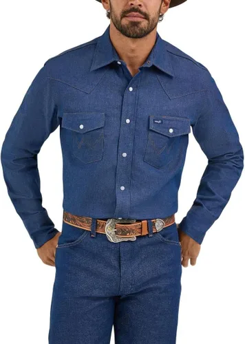 Vista 7 de Wrangler Men's Cowboy Cut Firm Finish Western Long Sleeve Snap Work Shirt Negro