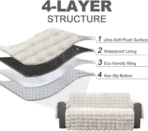 Vista 3 de Funda de felpa y mullida para sofá, de piel sintética, resistente al agua, protector antideslizante de muebles para niños, perros y gatos