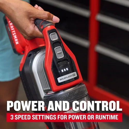 Vista 6 de CRAFTSMAN V20 Stick Vacuum Cordless Rechargeable,3 Speed, Lightweight, Powerful Suction, Brushless, Extended Runtime, Battery and Charger Included