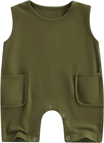Vista 138 de Mameluco unisex de manga corta para bebé recién nacido, con botones, de una pieza, ropa de color sólido