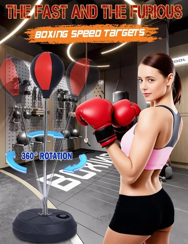 Vista 4 de Punching Bag for Adults with Stand, Speed Boxing Reflex Bag