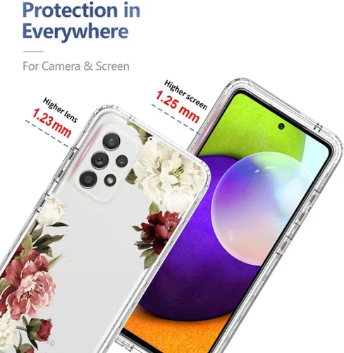 Vista 2 de Funda para teléfono Galaxy A52 5G/4G/Galaxy A52S SM-A526 con protector de pantalla de vidrio templado, bonito patrón floral transparente, funda