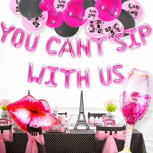 Vista 4 de LaVenty Decoración de fiesta con texto en inglés «You Can't Sip With Us», decoración de fiesta de cumpleaños de niña significativa para despedida