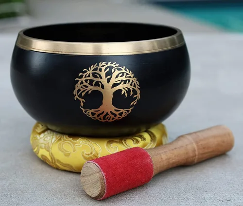 Vista 5 de Juego de cojines tibetanos de mazo de cuenco de árbol de la vida para meditación, yoga, curación espiritual y atención plena, color negro extragrande