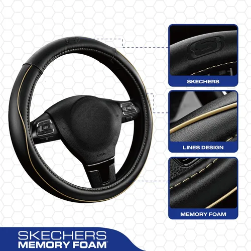 Vista 2 de Skechers Funda de volante de espuma viscoelástica, Funda de volante de microfibra con ribete deportivo de ajuste universal de 14" 1/2-15" Protector
