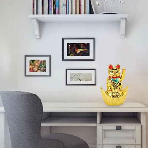 Vista 3 de Focket Maneki Neko japonés de 5.5 pulgadas, funciona con pilas, adornos para el hogar y cafeterías