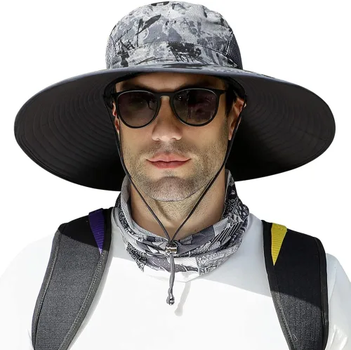 Vista 9 de 【Gran tamaño XXL y ala ancha】 Sombreros de sol para hombre, UPF50+resistente al agua: sombrero de pesca Boonie para senderismo, safari, playa, jardín