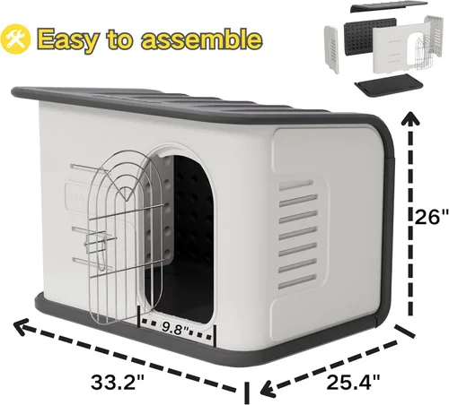 Vista 2 de Casa para perros de plástico de doble pared para interiores y exteriores, casa aislada de doble refuerzo impermeable para perros pequeños, cobertizo
