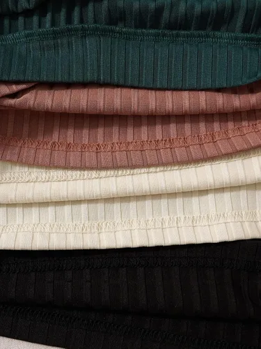 Vista 4 de MakeMeChic Paquete de 4 camisetas sin mangas de punto acanalado liso para mujer