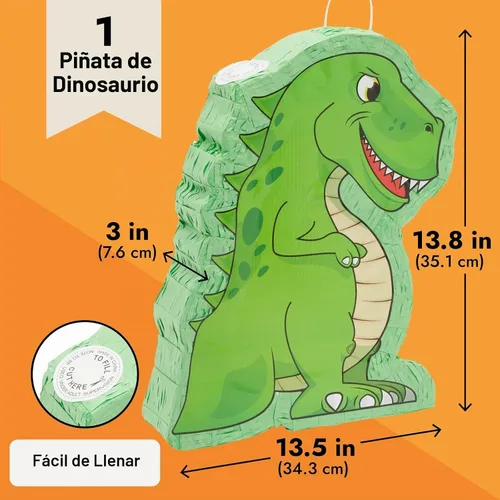 Vista 3 de Blue Panda - Piñata de pequeño T-Rex de 12 x 15.5 x 3 pulgadas; artículos para fiesta de cumpleaños con temática de dinosaurios.