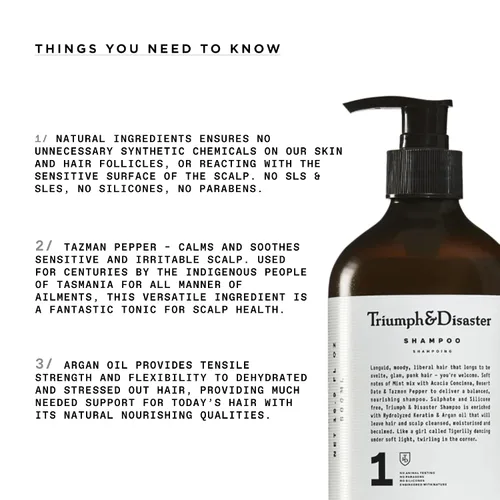 Vista 4 de TRIUMPH & DISASTER Champú, limpieza profunda: calma e hidrata el cabello y el cuero cabelludo sensibles, secos y dañados con queratina