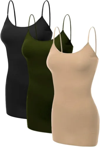 Vista 49 de Emmalise Camisola larga casual básica para mujer, con tirantes ajustables, top en capas