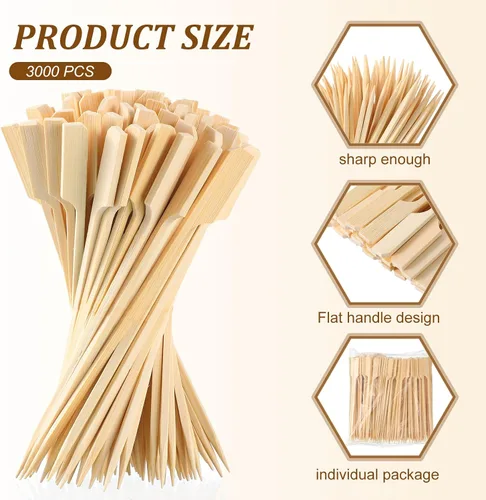 Vista 2 de Minatee 3000 piezas de pinchos de bambú para aperitivos, palillos de dientes, brochetas anchas de madera para brochetas de cóctel, kababs de frutas