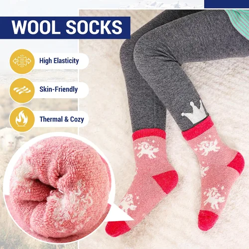 Vista 111 de Eocom 6 pares de calcetines de invierno cálidos de lana para niños y niñas