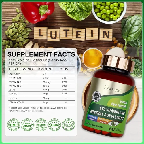 Vista 3 de zooone - Suplemento nutricional de 60 vitaminas para ojos de luteína para salud macular y soporte para ojos secos, contiene luteína, zinc, vitaminas