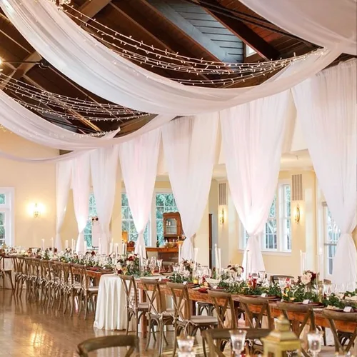 Vista 13 de FUHSY Cortinas de techo para arco de boda, tela drapeada, tela de gasa, cortinas de gasa burdeos para telón de fondo, 5 x 20 pies, 2 paneles