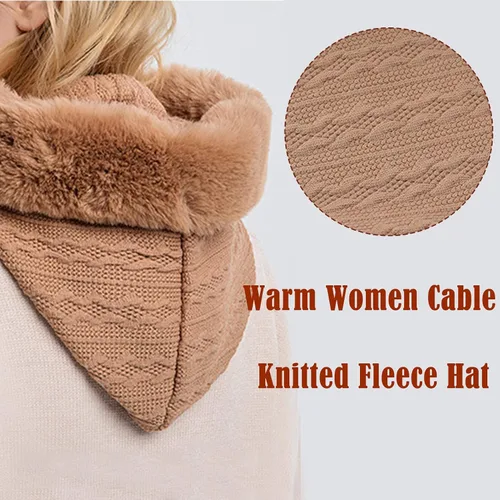 Vista 6 de Gorro de vellón para mujer de una pieza con capucha pasamontañas cálido invierno resistente al viento con cordón