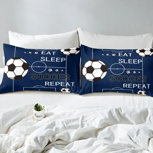 Vista 4 de jejeloiu Juego de ropa de cama de fútbol para niños, tamaño individual, juego de funda de edredón de fútbol para niños y niñas, funda de edredón