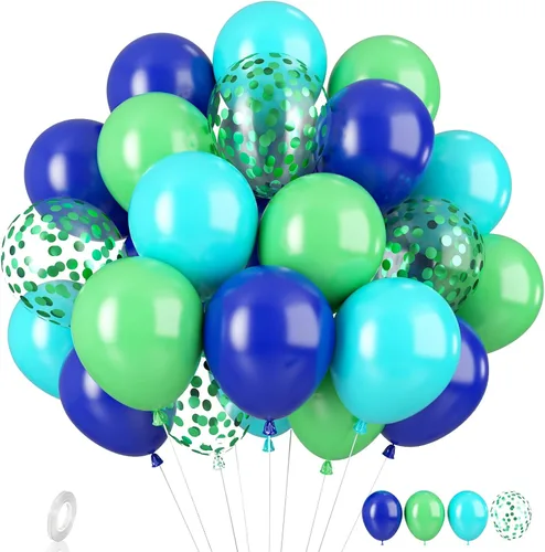 Vista 12 de Globos azules y negros, 35 unidades, globos de látex azul oscuro, negro y plateado con confeti plateado para cumpleaños, baby shower, bodas