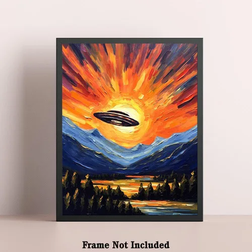 Vista 5 de Bestbuddy Pet 8X10 sin marco noche estrellada OVNI en el cielo exploración espacial niño niños familia pintura al óleo impresión arte póster