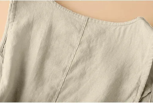 Vista 6 de UATKIMI Chaleco de lino de algodón para mujer, casual, holgado, cuello en V, sin mangas, chaqueta, Beige