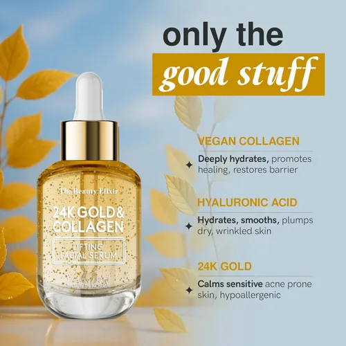 Vista 4 de The Beauty Elixir Suero de colágeno para cara con oro de 24 quilates, probado por dermatólogos, antienvejecimiento, ultra hidratante, líneas finas